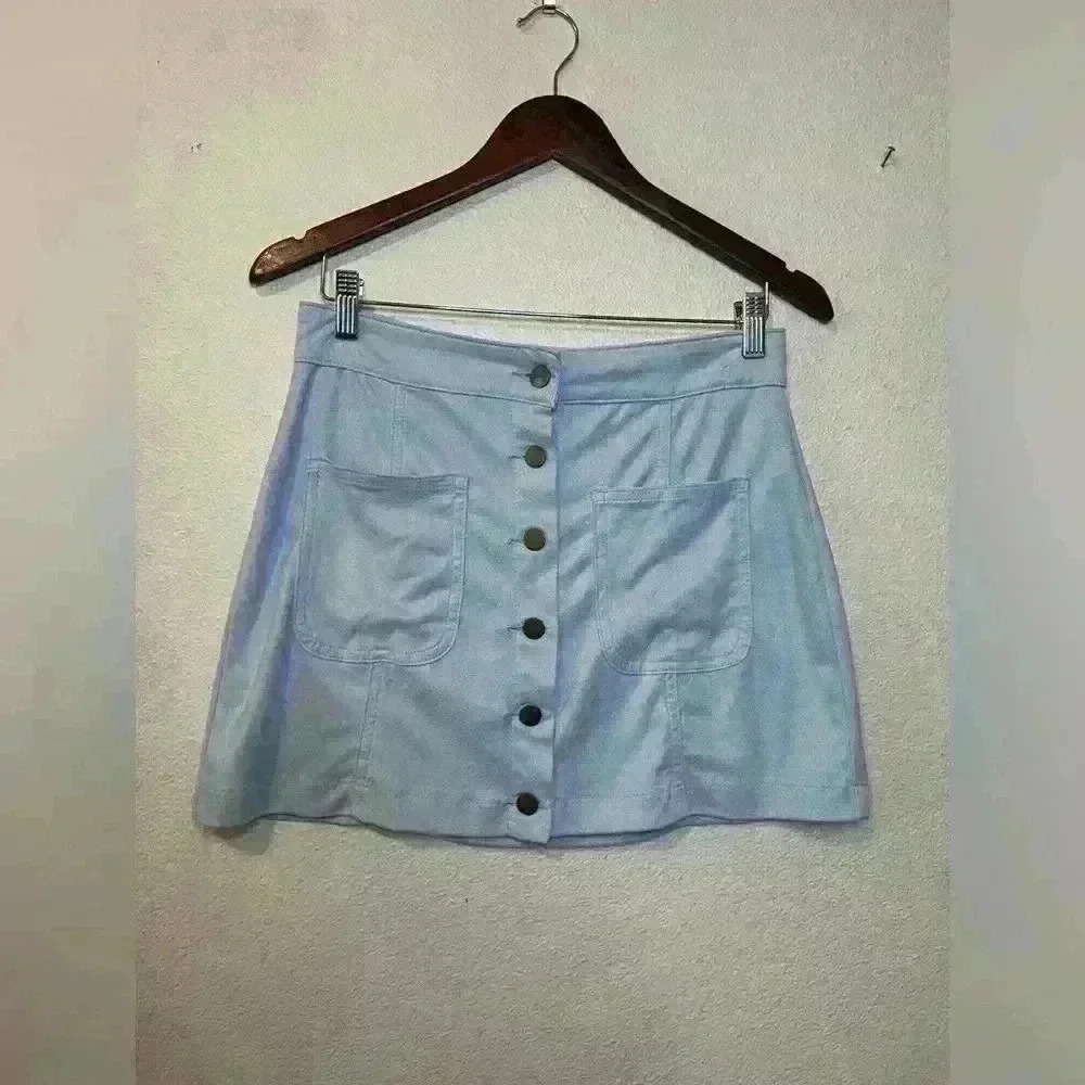 Alter'd State Mini Skirt Faux Suede Pockets  Baby Blue/ Small